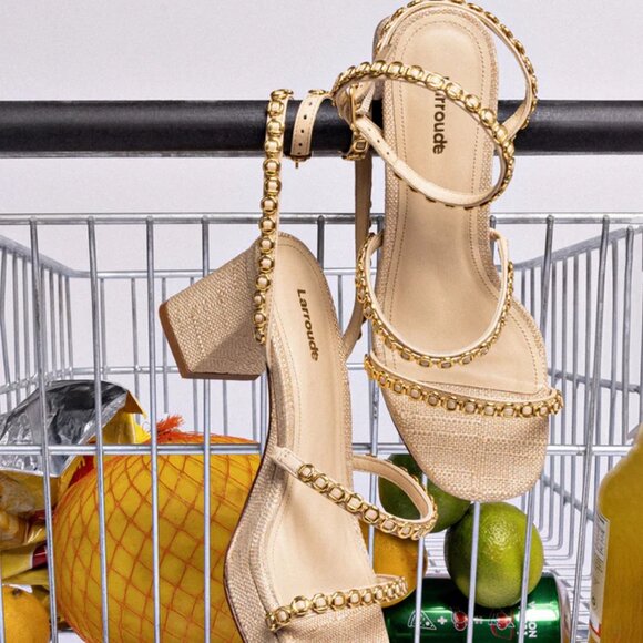 NEW LARROUDE Made In Brazil Leather Gio Milanina Heeled Sandals in bage 1125 8t4 - Picture 6 of 10